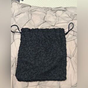 Scala Elegant Black Beaded Drawstring Evening Bag